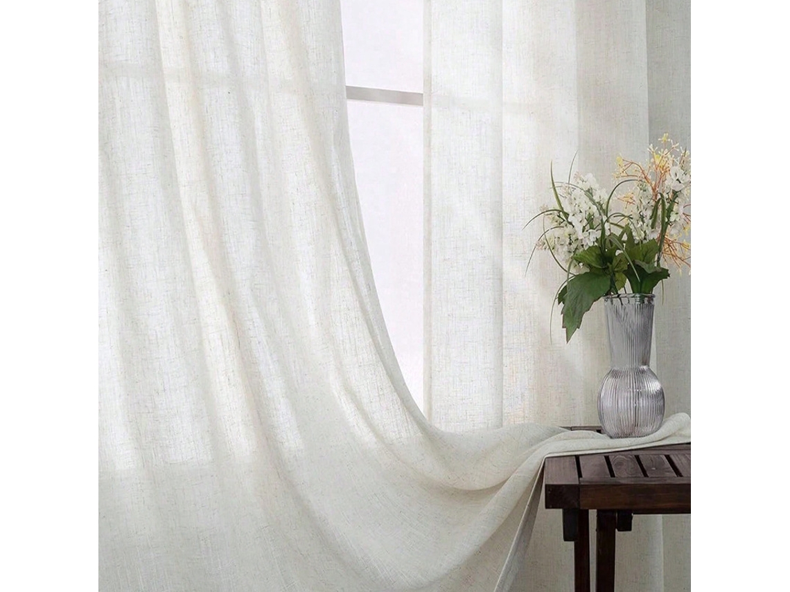 Two Pieces Of Cotton And Linen Curtain Sheer Fabric, Retro And Simple, Suitable For Living Room And Bedroom, Semi-transparent, 132x213cm