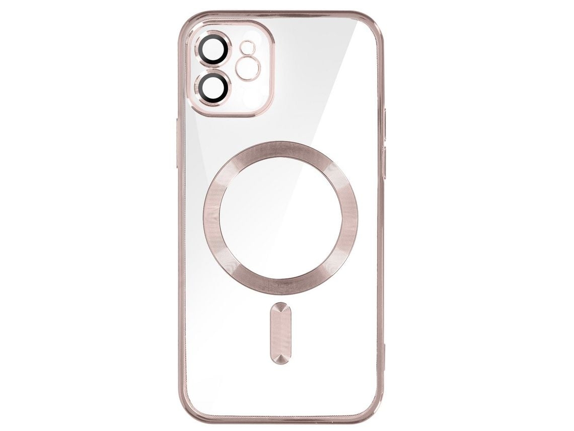 Capa Magsafe Para Iphone 12 Silicone Proteção Câmara Moldura Cromada Rose Gold Lalamoli
