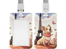 Porta Crachá Vertical Com Cordão, Estampa De Cachorro E Torre Eiffel, Ideal Trabalho, Escritório E Professores