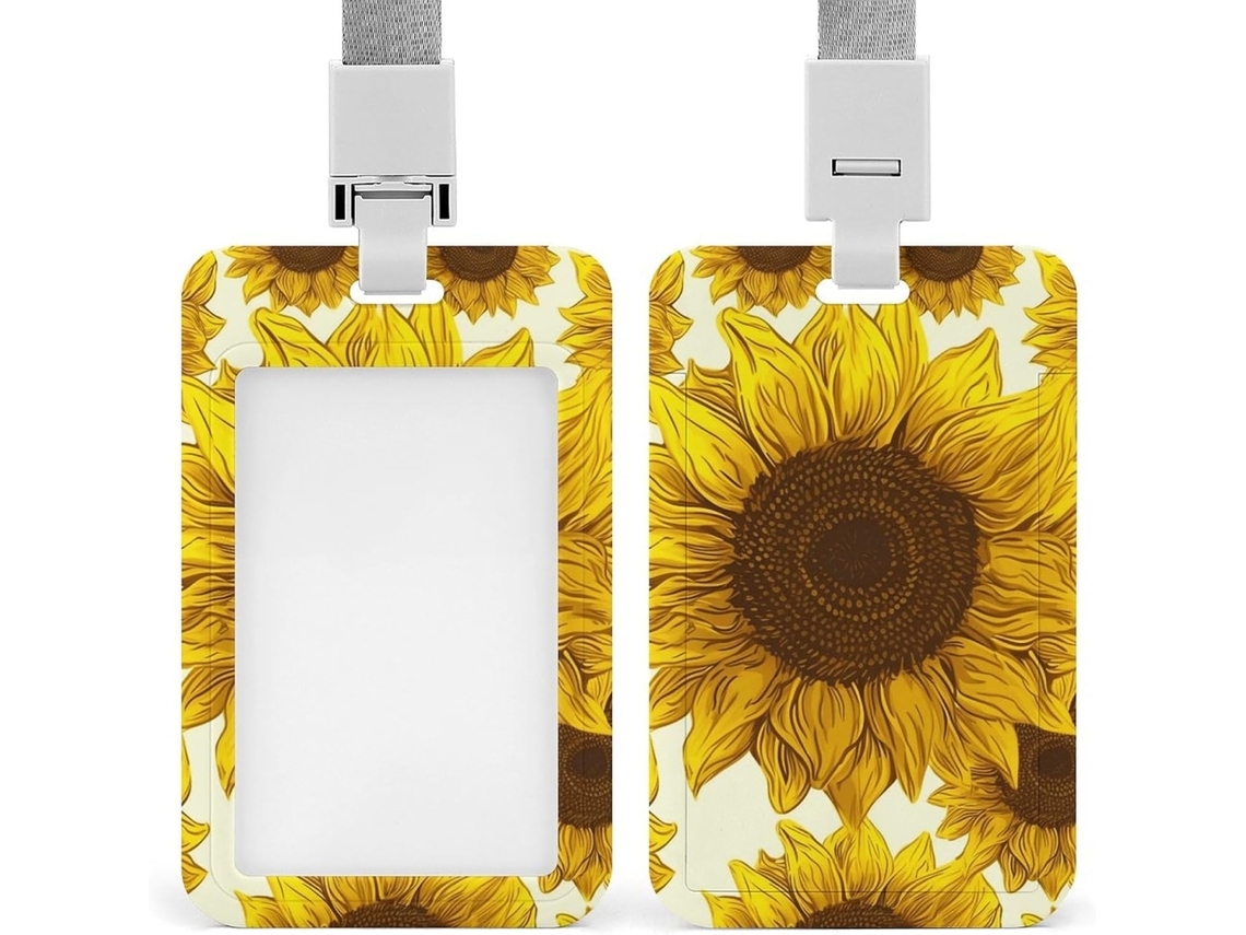 Porta Crachá Com Estampa De Girassol, Protetor De Crachá Vertical Com Cordão, Capa Plástica Impermeável Cartão De