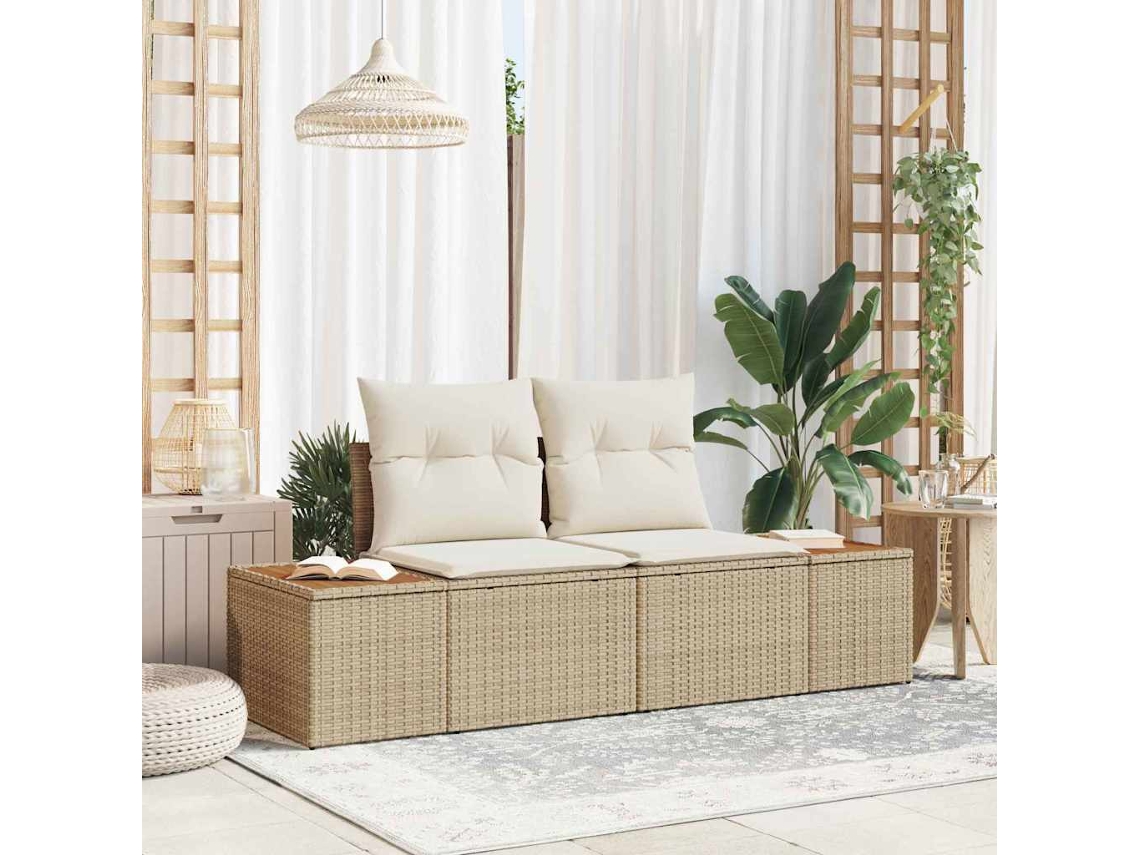 Vidaxl Sofá De Jardim Bege 184 X 62 X 85cm Vime Pe