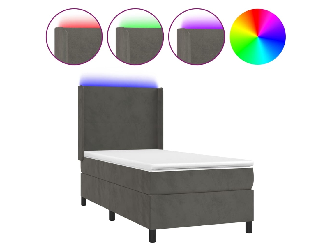 Cama Box Spring com Colchão LED 90x190 cm Veludo Cinzento Escuro MAISON EXCLUSIVE