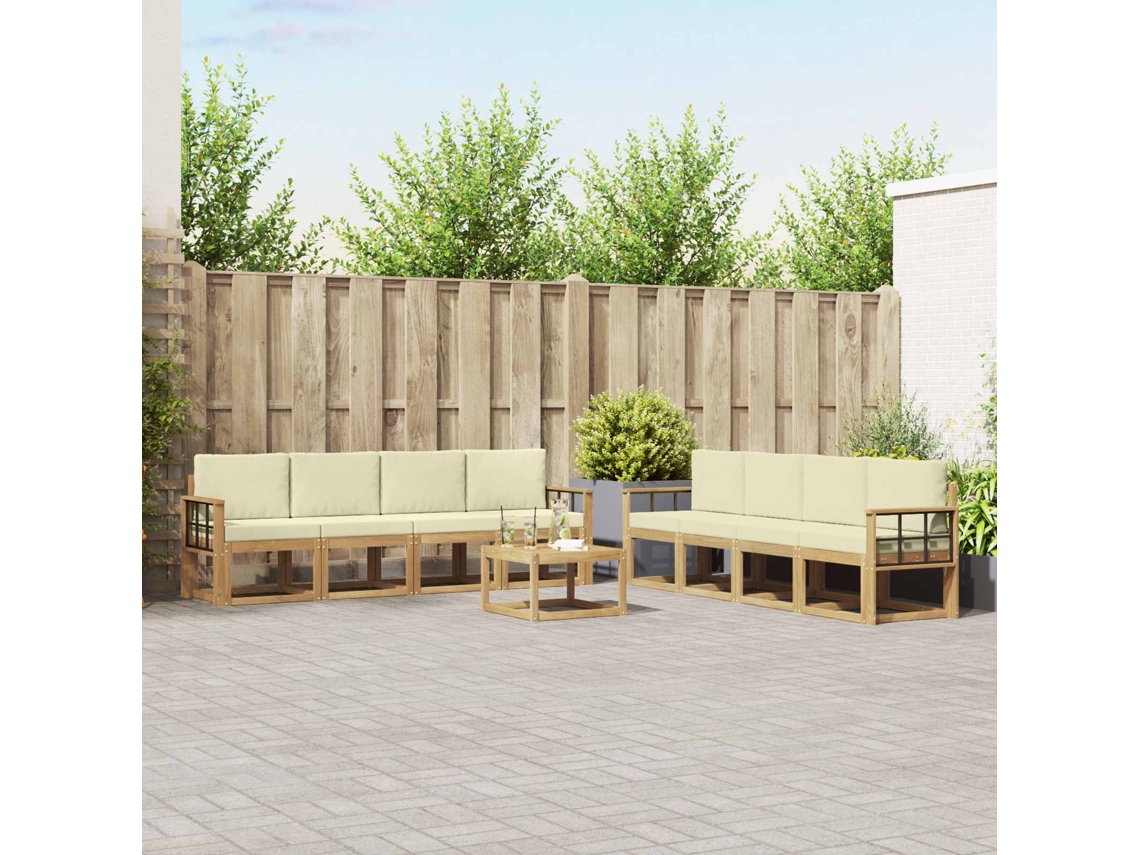 Vidaxl Conjunto De Sofás Para Exterior 9 Pcs Branco E Creme