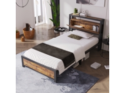 Cama Juvenil De Metal 90x200cm Com Armário E Racks Preto