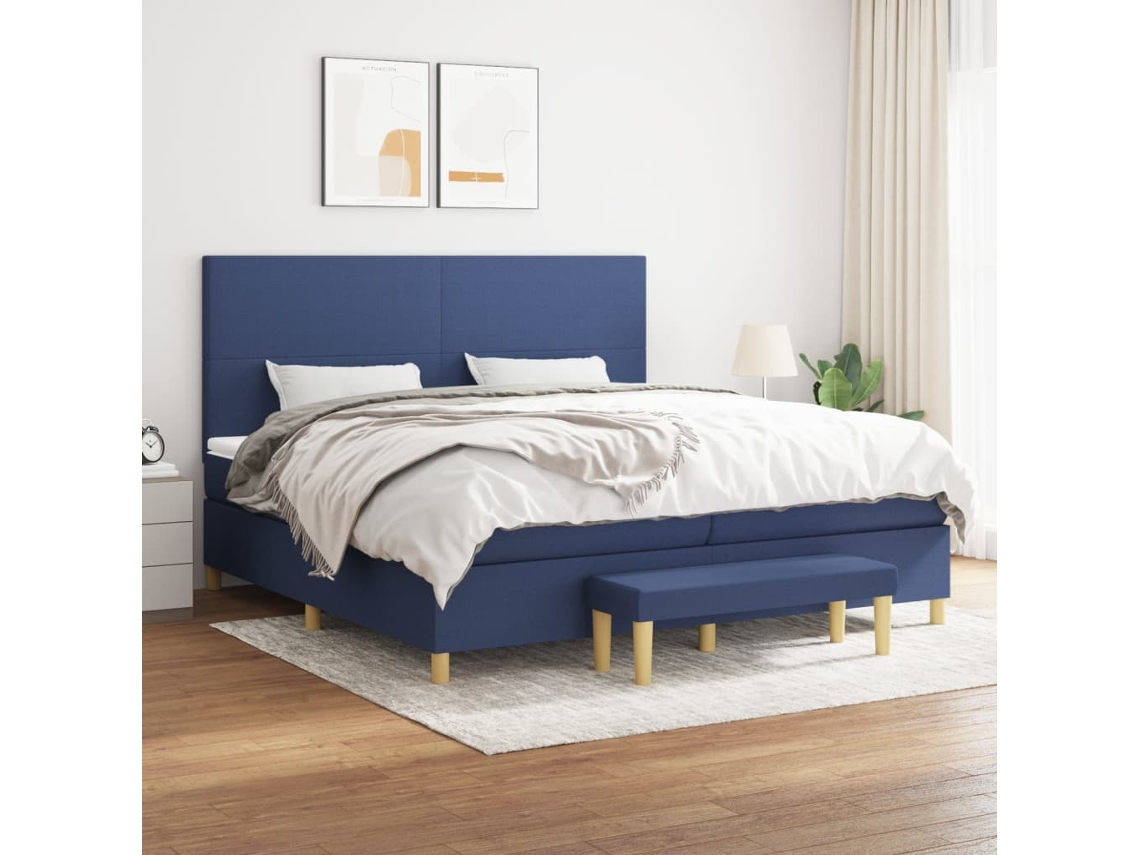Vidaxl Cama Com Molas/colchão 200x200 Cm Tecido Azul