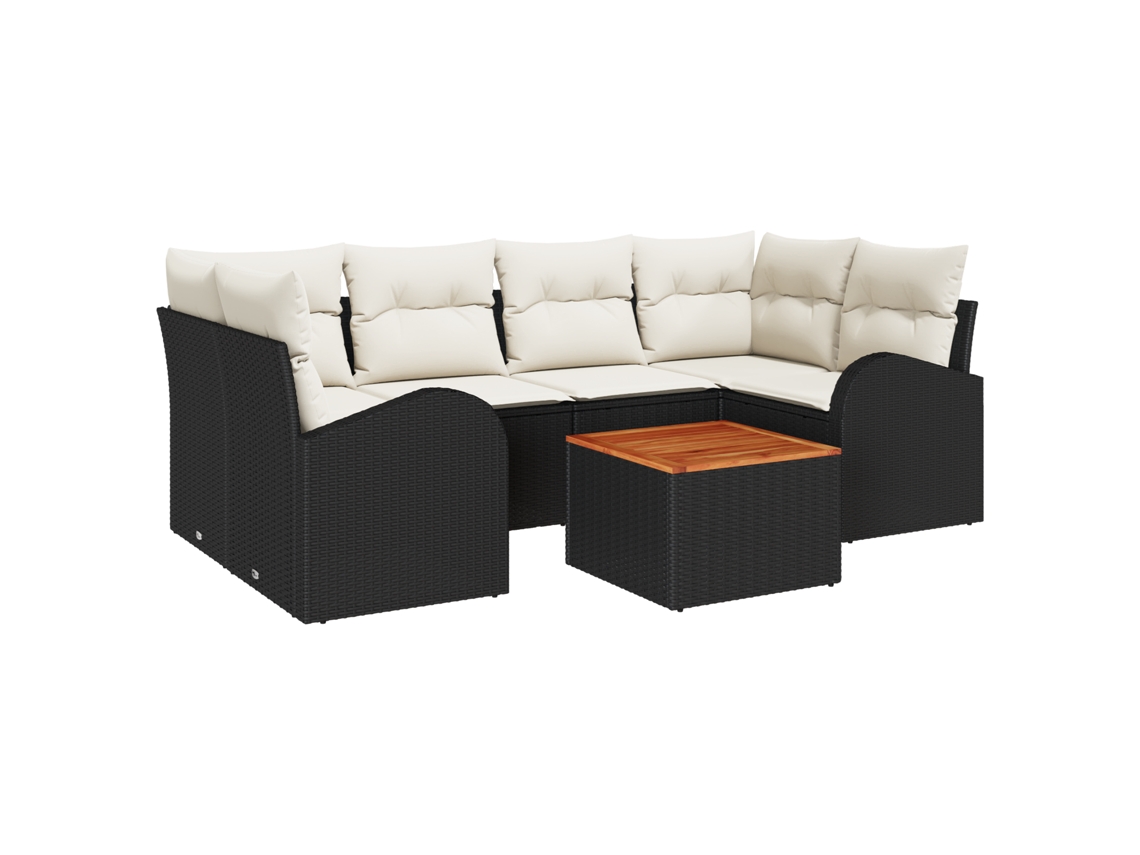 Conjunto 7 Sofá De Jardim Vidaxl Preto Vime Pe (234 X 124 X 69 Cm)