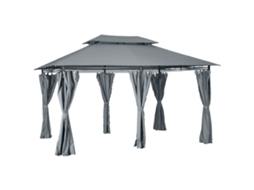 Gazebo de jardim MDUG estilo colonial, telhado duplo, painéis laterais removíveis, 3x4x2,8m