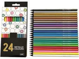 Conjunto De 24 Lápis De Cor Metálicos Em Cores Sortidas, Com Corpo Em Madeira Preta, Para Desenho E Esboço, Para Crianças E Adultos.