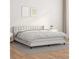 Vidaxl Cama Com Molas/colchão 160x200 Cm Couro Artificial Branco