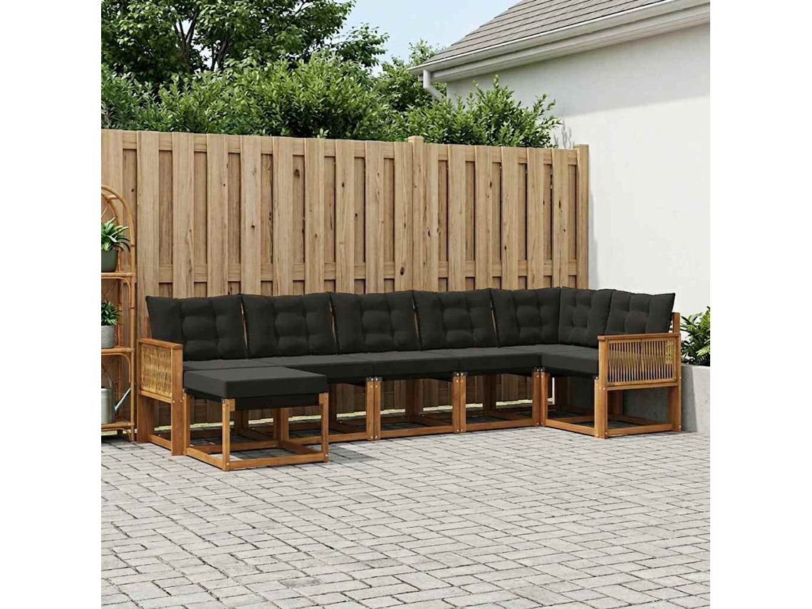 Vidaxl Conjunto De Sofás Para Exterior 7 Pcs Natural E Preto
