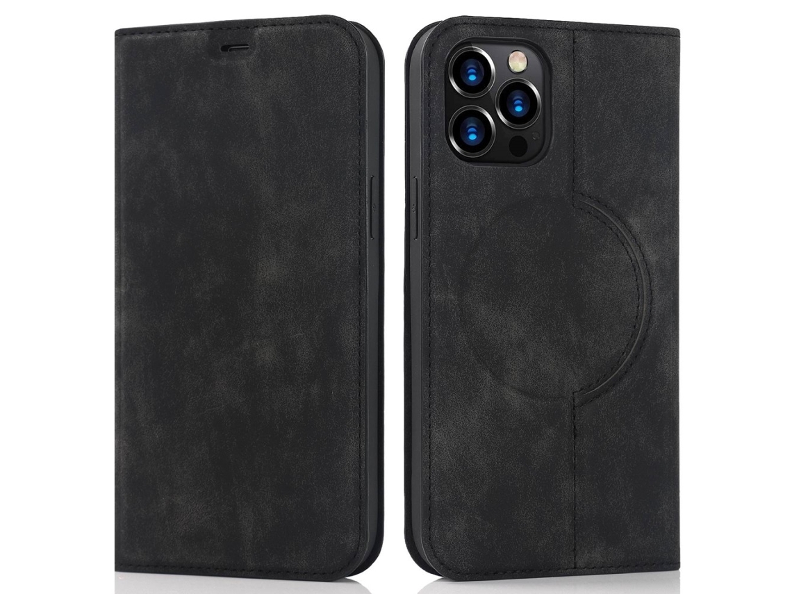 Capa Bloqueio Rfid Inch Para Iphone 12 Pro Max Pele Sintética Magnética Com Porta-cartões Preto