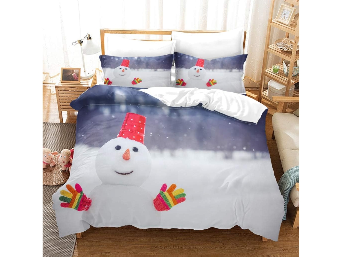 Capa de Edredom Boneco de Neve em Microfibra Fronha 240x260cm
