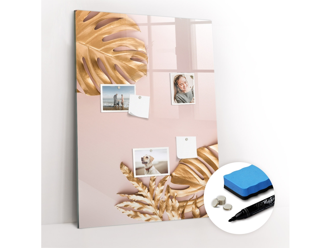 Quadro Magnético Colorido Folhas Douradas Para O Escritório Espelharte (70x100 Cm)