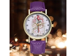 Relógio de quartzo unissex com pulseira de couro PU para casais e estudantes, roxo.