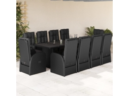 Vidaxl 11 Pcs Conjunto De Jantar P/ Jardim C/ Almofadões Vime Pe Preto