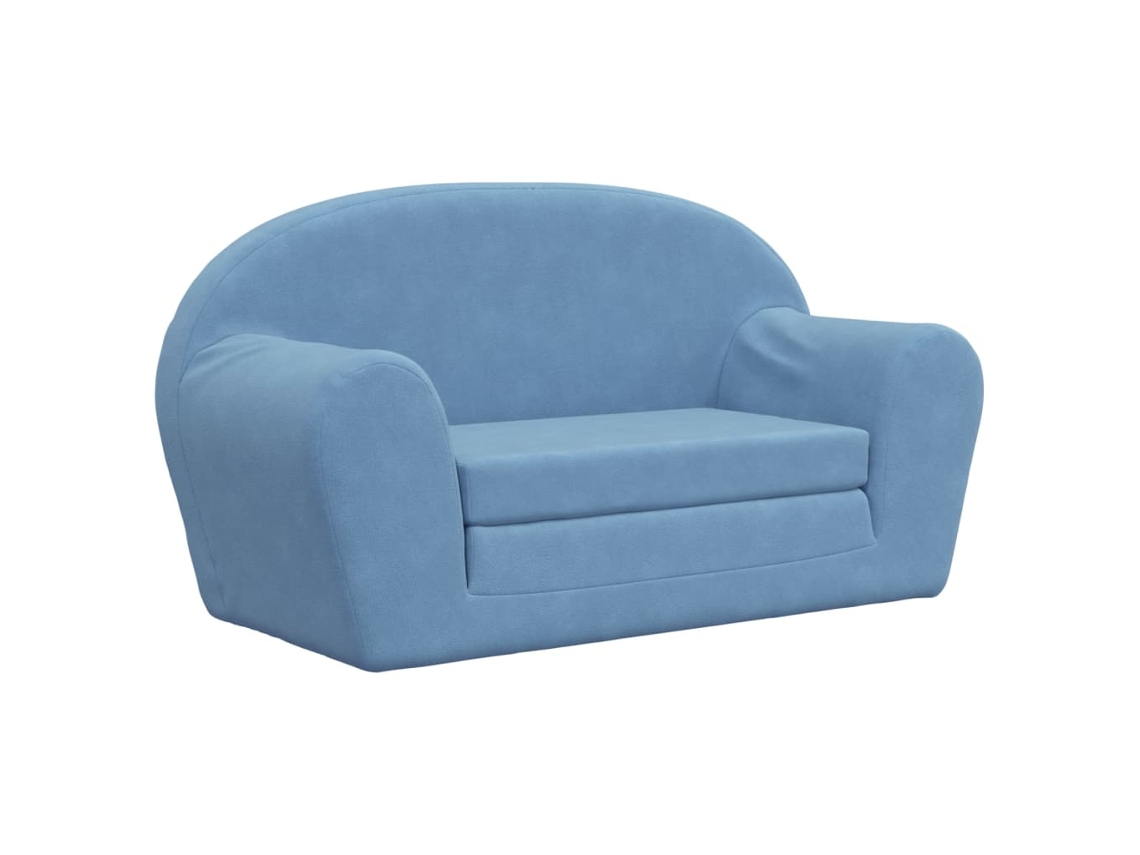 Sofá-cama infantil de 2 lugares pelúcia VIDAXL macia azul