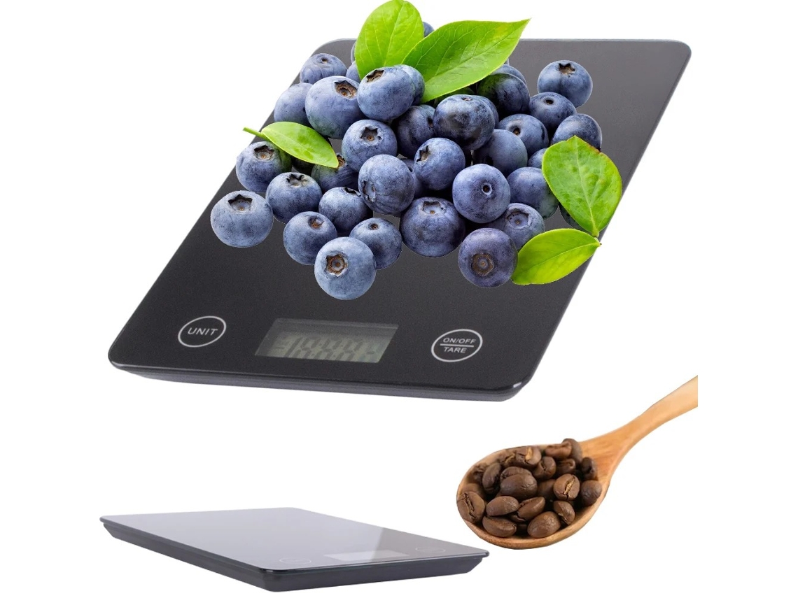 Balança De Cozinha Digital Vidro Preta 5kg/1g - Display Lcd, Acessórios E Churrasco, Controle Toque, Função Tara