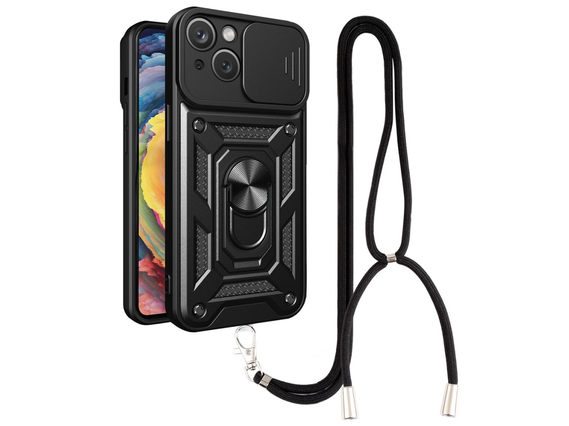 Correia Casa Câmara Deslizante Para Iphone 13 Pele Sintética Anti-choque Preto