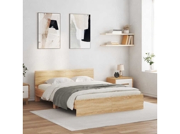 Vidaxl Estrutura Cama C/ Cabeceira/luzes Led 150x200cm Carvalho Sonoma