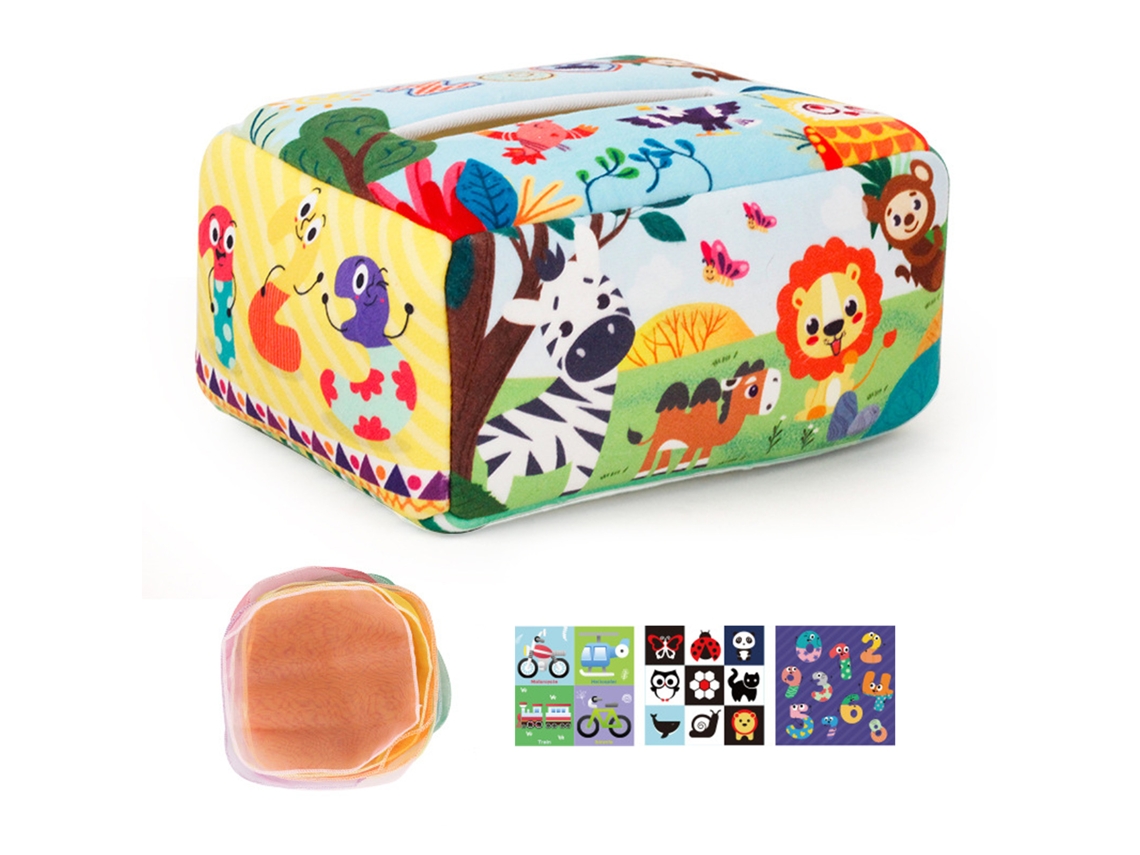 Walshlxq brinquedo Caixa de Guardanapos Bebê Brinquedos Sensoriais Coloridos para Bebês e Crianças Pequenas Bosque Animais