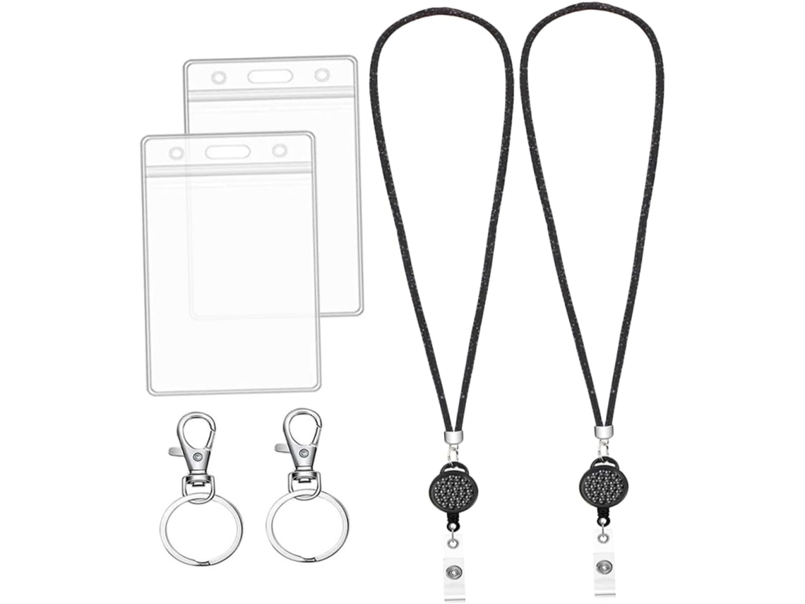 Porta crachá Vertical Transparente com Alça de Pescoço Retrátil Preta, Resistente a Arranhões, para Cartões Id