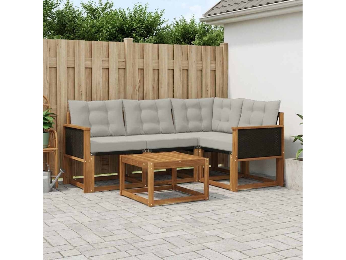 Vidaxl Conjunto De Sofás Para Exterior 5 Pcs Natural E Cinzento-claro
