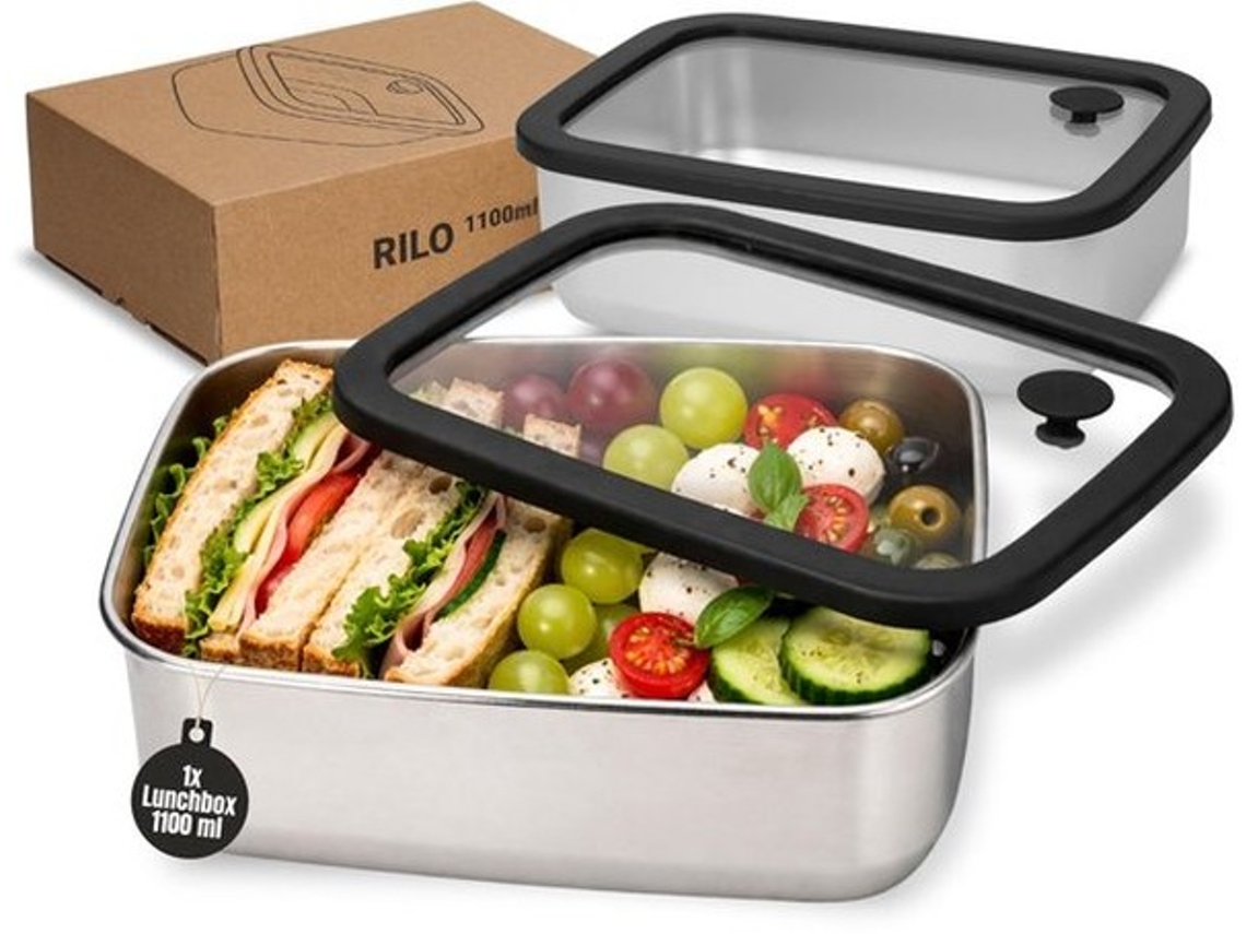 Lunchbox De 1100 Ml - Aço Inoxidável - Tampão De Vidro - Hermético - Estável - Uso Sustentável - Contêiner De Alimentos