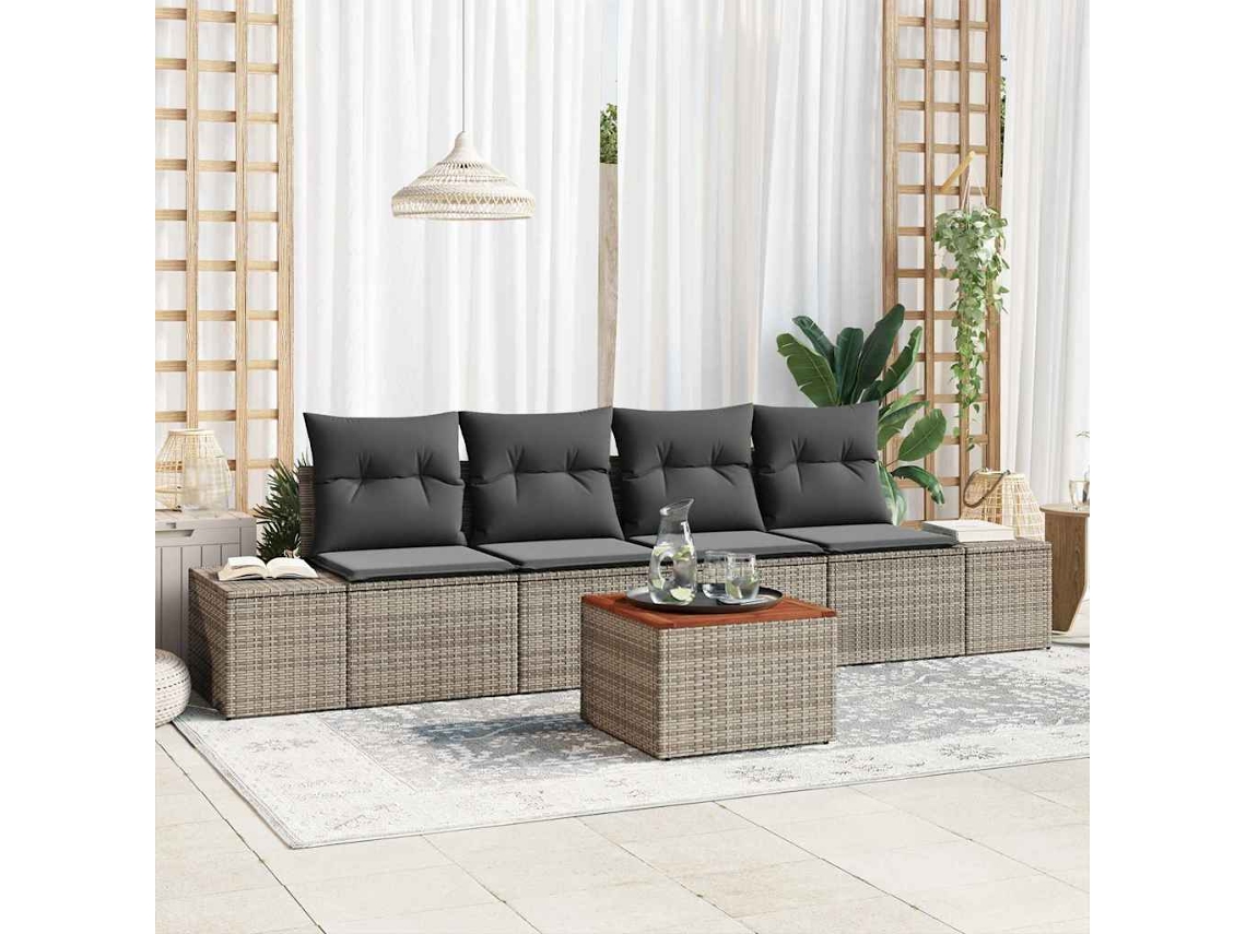 Vidaxl Conjunto De Sofá De Jardim 5 Unid. Cinzeto Vime Pe
