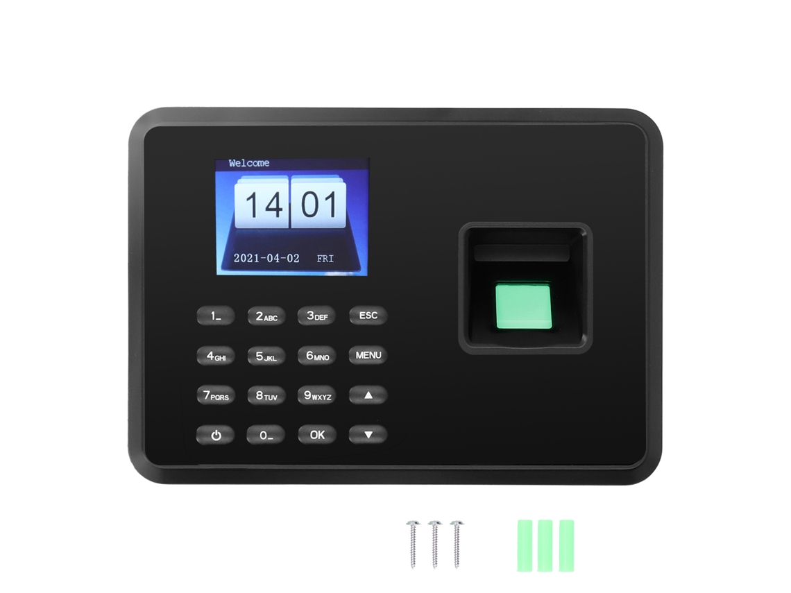 Máquina De Asistencia Biométrica Huella Digital 2.4" Tft Color, Grabadora De Tiempo, Software Gratis, 100‑240v, Plug Uk Negro