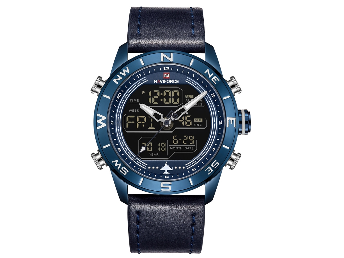 Relógio Eletrônico Masculino com Pulseira de Pu, Quartz, À Prova D'água e Movimento Duplo