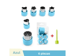 Conjunto Azul De 6 Peças) Moldes De Aço Inoxidável Para Frutas E Legumes, Cortadores De Petiscos Em Formato De Coração E Flor.