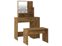 Dressing Table Set With Led, Dressing Table Sets With Leds Vidaxl Marrom Madeira Processada (86.5 X 35 X 136 Cm)