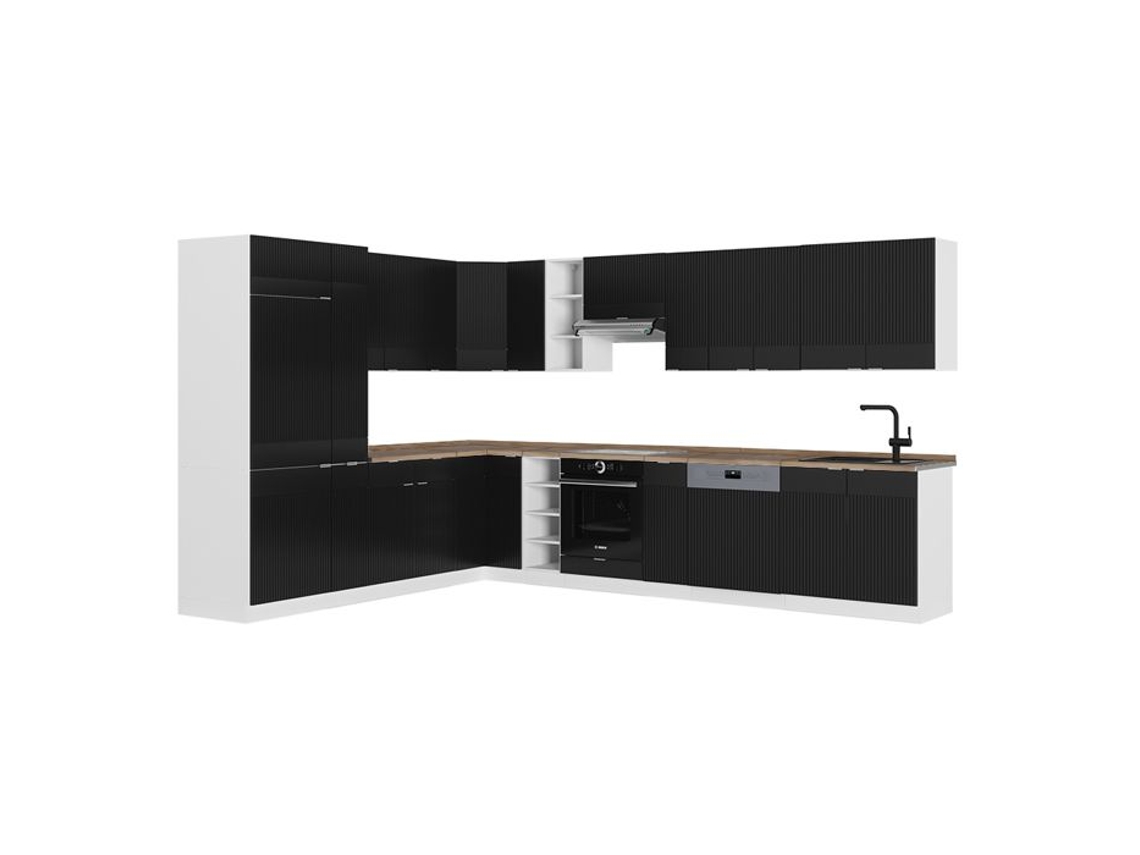 Cozinha Em Ângulo Fame-line, 347x257cm, Pt Carvalho, Preto Listrado/branco, Branco, Vicco