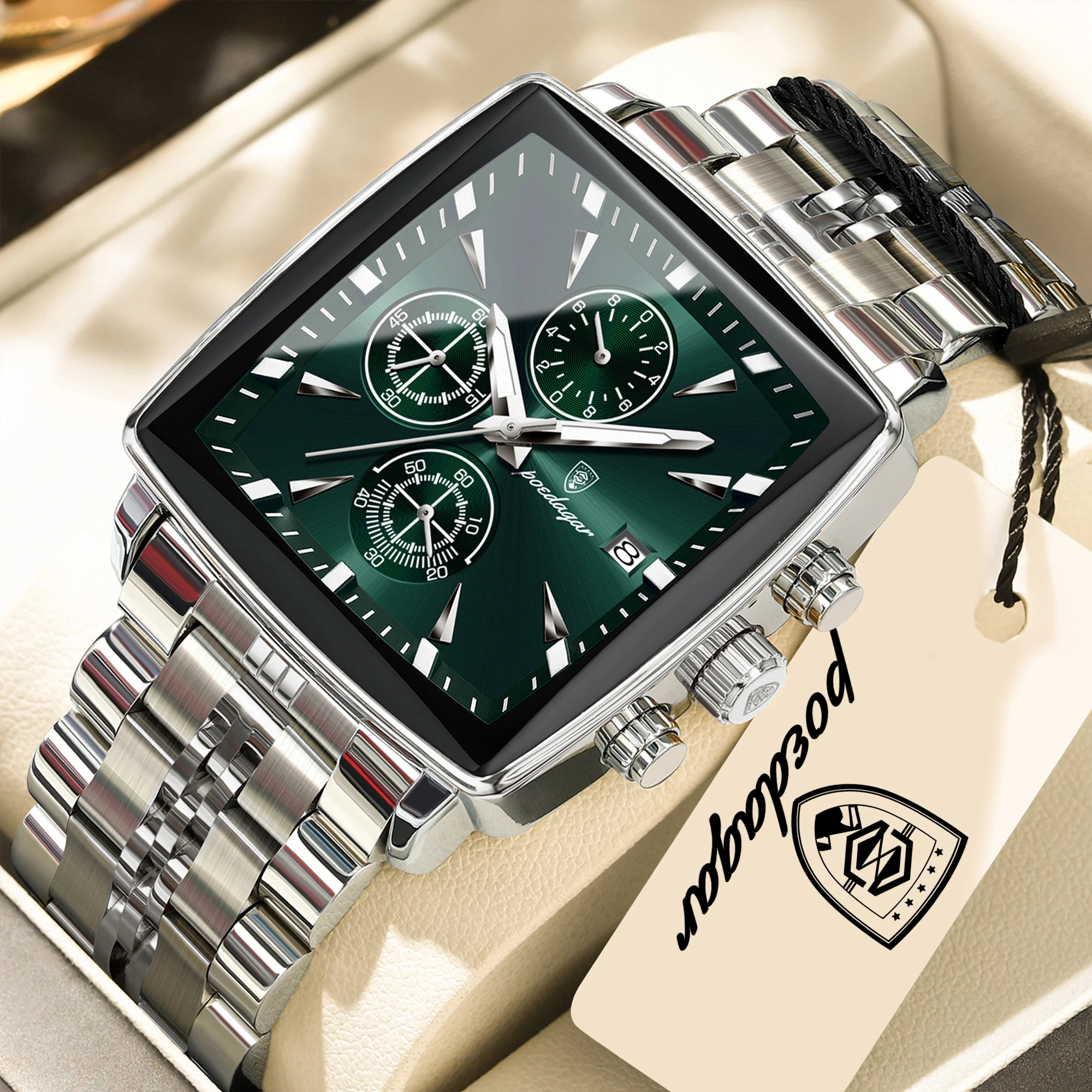 Relógio Masculino Original (verde Prateado), À Prova D'água, Com Mostrador Luminoso Em Aço Inoxidável.
