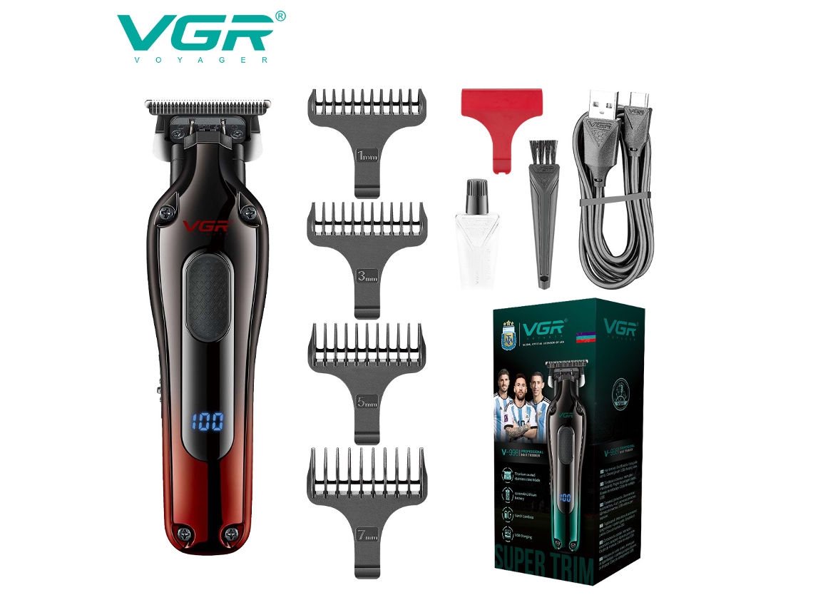 Máquina de Cortar Cabelo Elétrica com Função de Raspar e Marcar, Recarregável, Visor Digital MDUG (vermelho)