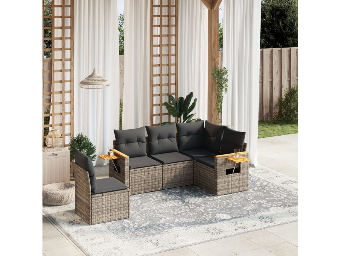 Jogo de Sofá Jardim 5 Peças C/ Almofadões Vime Pe Cinza Dkd Home Decor