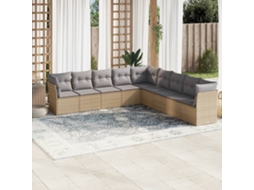 9 Pcs Conjunto De Sofás P/ Jardim Com Almofadões Vime Pe Bege Dkd Home Decor
