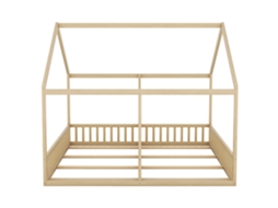 Cabana-cama Em Madeira De Pinho 2x90x200cm - Com Teto E Estrado - Natural