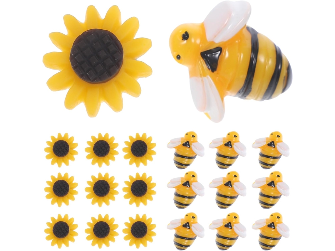 Tachinhas Decorativas Packove, Com Design Criativo De Girassol E Abelha Em Resina Aço, 30 Unidades, Aderência