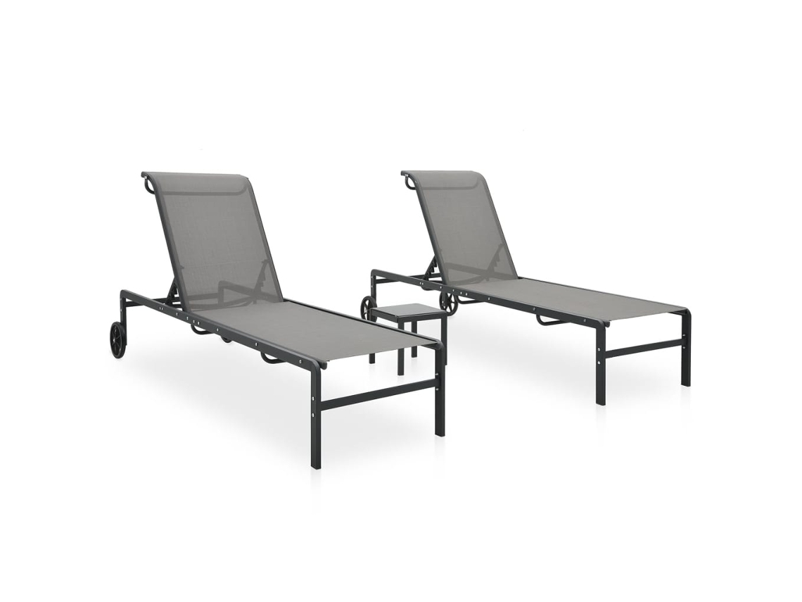 Vidaxl Espreguiçadeiras Com Mesa 2 Pcs Textilene E Aço