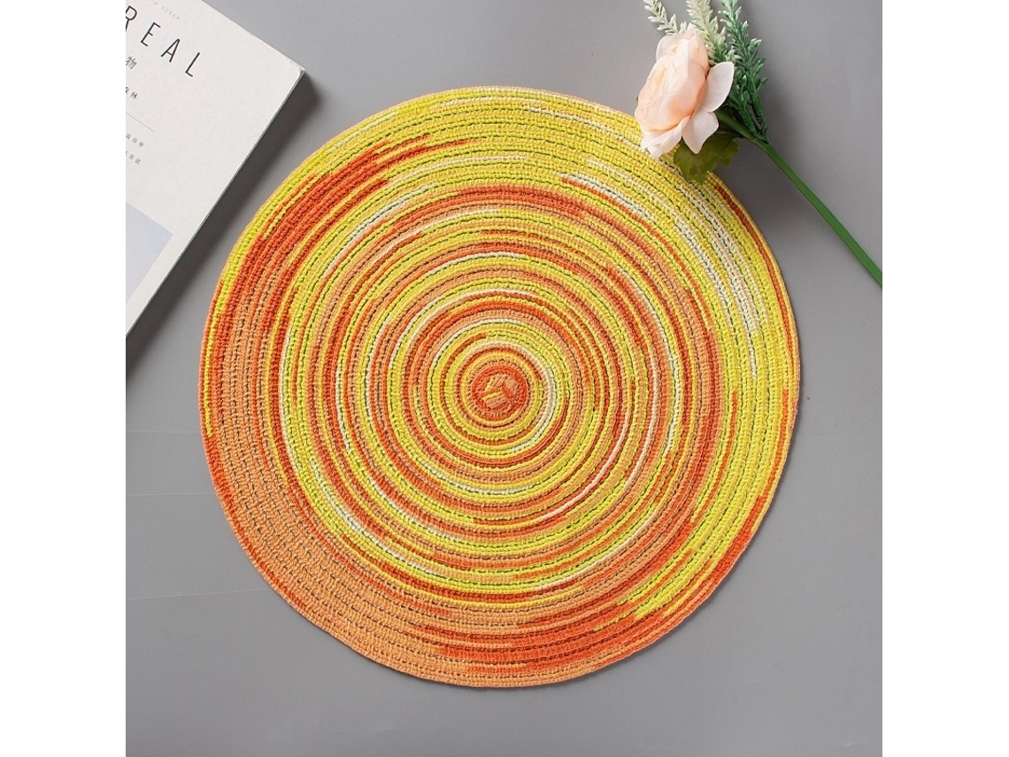 Toalha De Mesa De Linho E Algodão, Compatível Com Mesa De Jantar, Conjunto De Chá Antiderrapante, Flor, Mistura De Folhas Redondas, Circular Amarela -