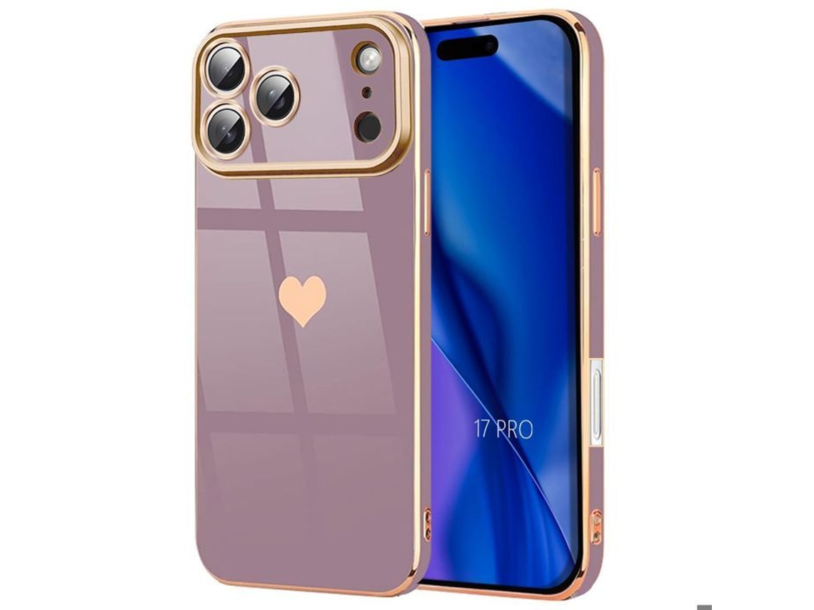 Capa Protetora - E.f.connection - Para Iphone 17 Pro - Fina, Anti-impacto, Em Silicone, Com Estampa De Coração - Roxa