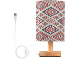 Abajur De Cabeceira Com Estampa Étnica Para Quarto, Portas De Carregegamento Usb C, Luminária De Mesa Cabeceira, Luminária