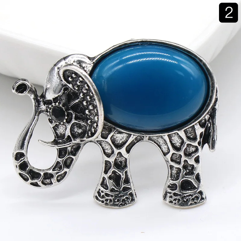 Colar Com Pingente De Elefante Em Pedra De Cristal Natural (ágata Azul), Broche Vintage De Elefante.