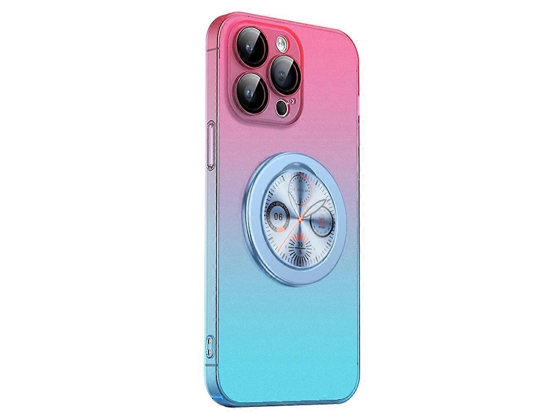 Capa Para Iphone 16 Pro Com Mostrador E Suporte, Cor Gradiente, Rígida, De Pc, Rosa E Azul