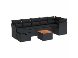 Conjunto de 8 Sofás de Jardim com Almofadões Vime Pe Preto MAISON EXCLUSIVE (N/A)