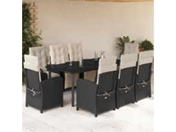 Vidaxl 9 Pcs Conjunto De Jantar P/ Jardim C/ Almofadões Vime Pe Preto