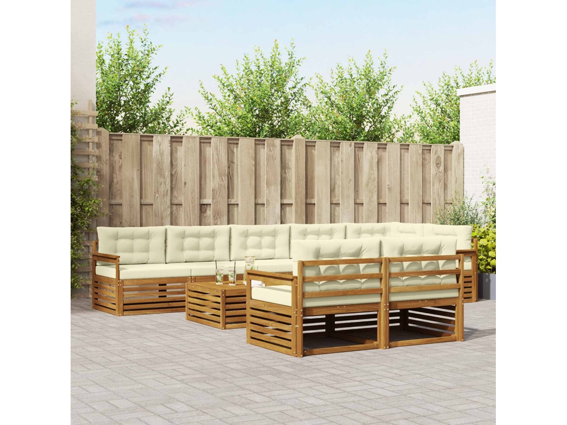 Vidaxl Conjunto De Sofás Para Exterior 9 Unid. Natural E Creme