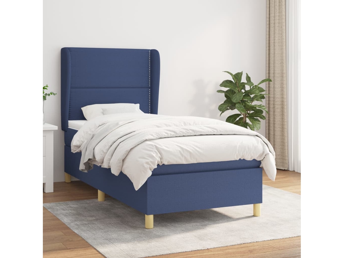 Vidaxl Cama Com Molas/colchão 100x200 Cm Tecido Azul