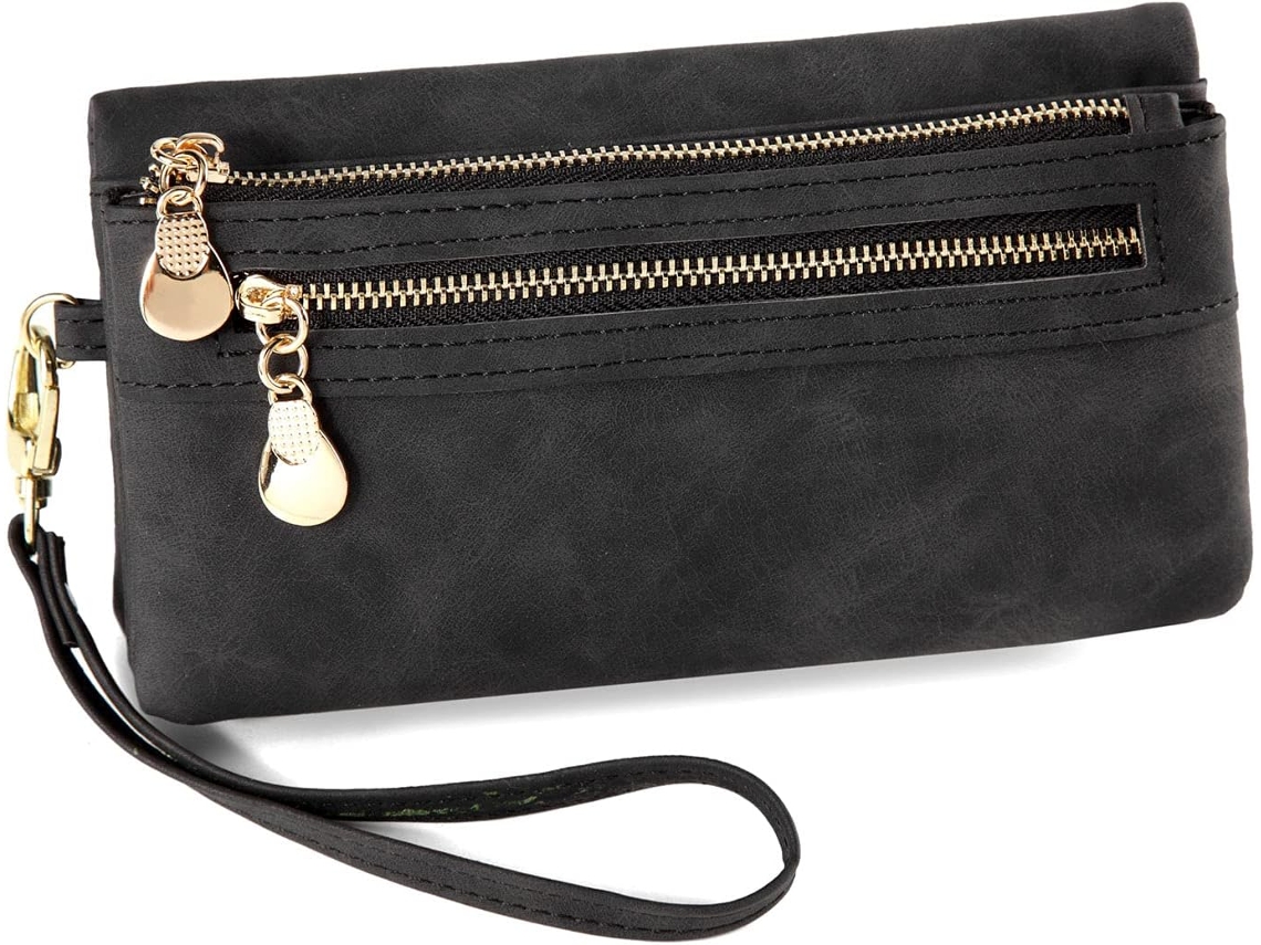Carteira Longa Feminina Com Alça De Pulso - Clutch Elegante Com Fecho - Preto